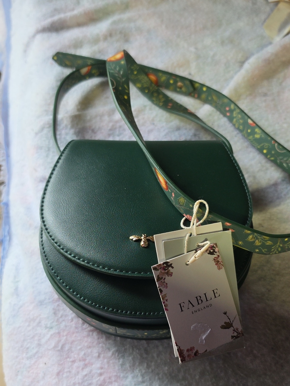 Dark Green Fable Crossbody Bag with Floral Strap